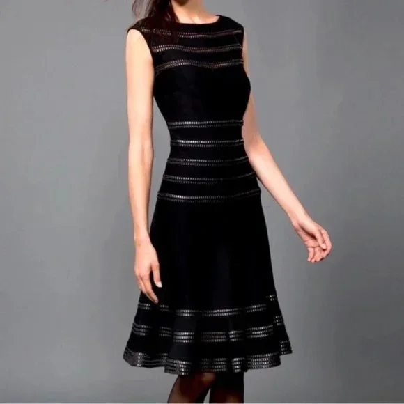 Tadashi Shoji | Dresses | Tadashi Shoji Fit And Flare Metallic Stripe Dress  Sz Lp | Poshmark